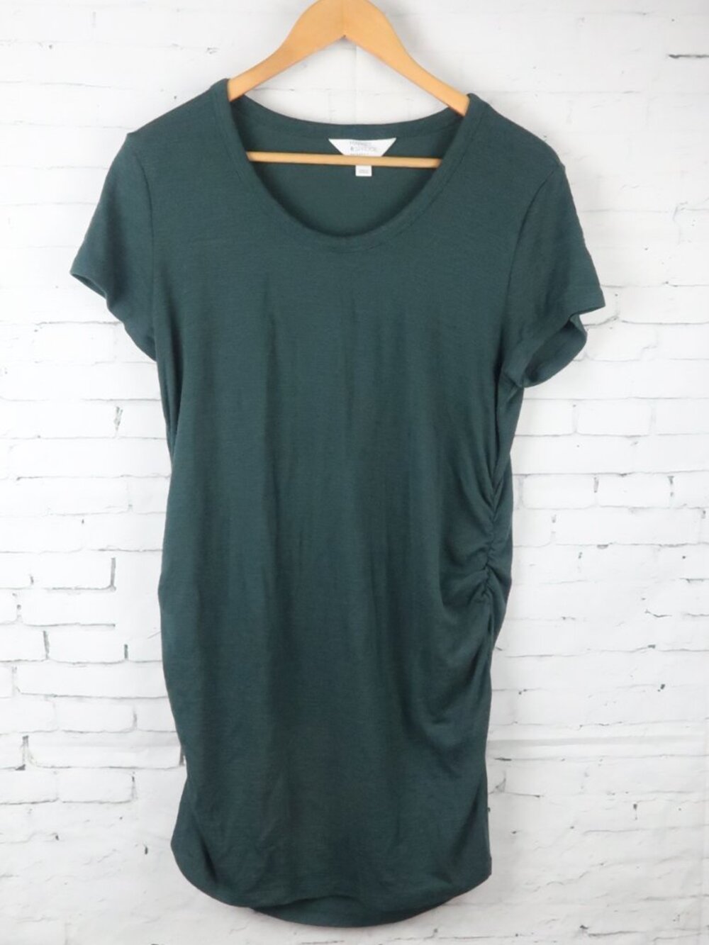 MARKET & SPRUCE GREEN SHORT SLEEVE ROUND NECK RUCHED SIDE DRESS SIZE LARGE
